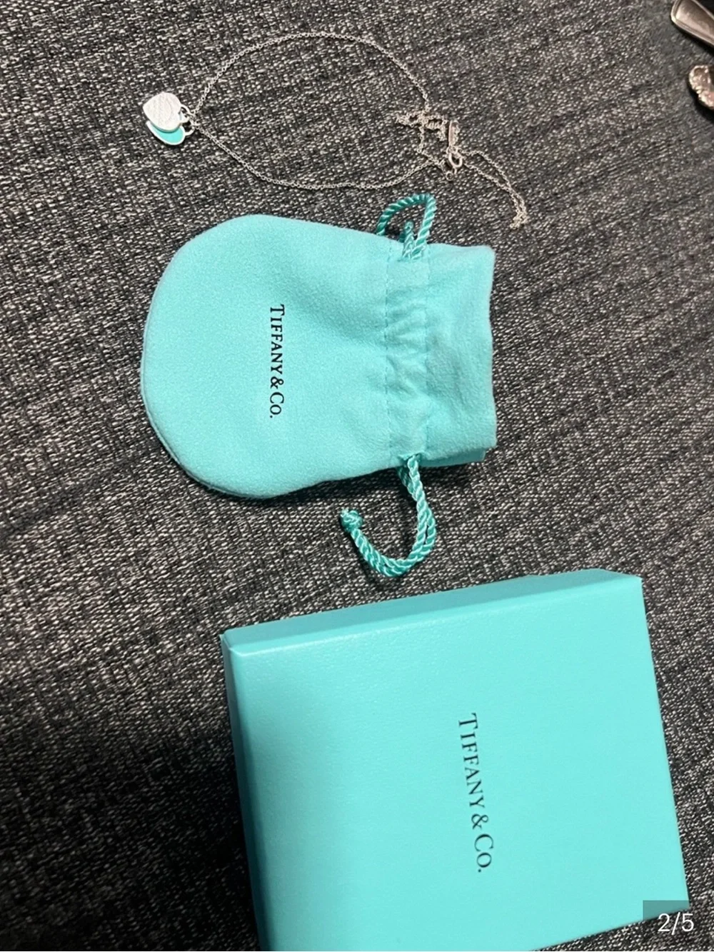 Tiffany & Co. Silver Mini Double Heart Pendant with Tiffany Blue Enamel